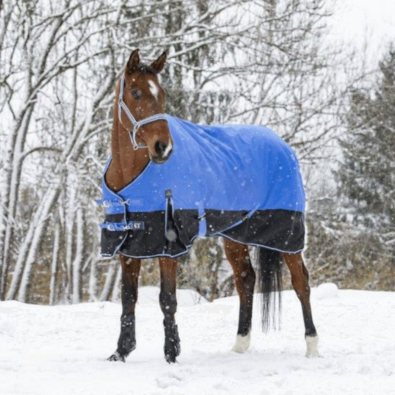 Equithème - Couverture d'extérieur Tyrex 1200D "Aisance" bleu/noir 150g | - Ohlala