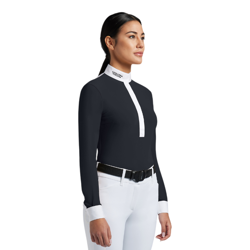 Cavalleria Toscana - Polo de concours manches longues femme CT Jersey marine | - Ohlala