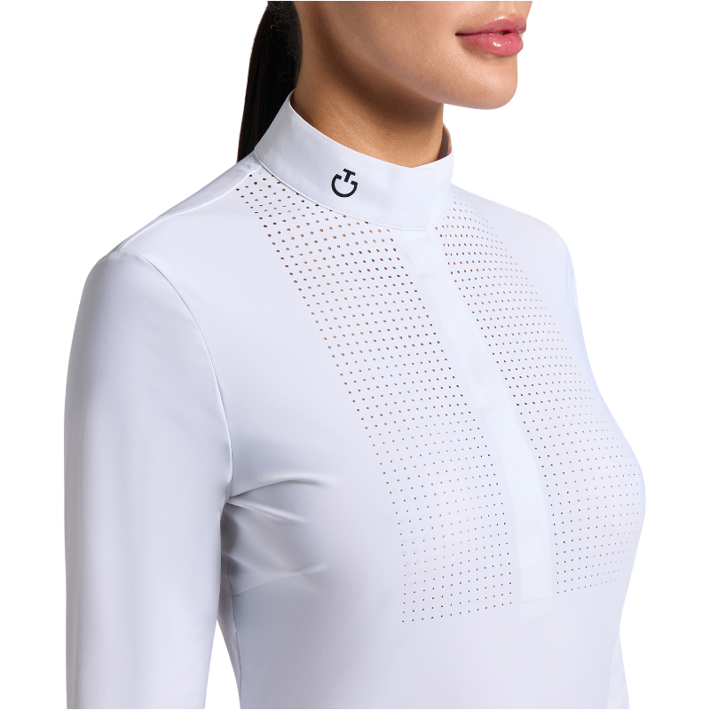 Cavalleria Toscana - Polo de concours manches longues femme Heat Sealed Perforated blanc | - Ohlala