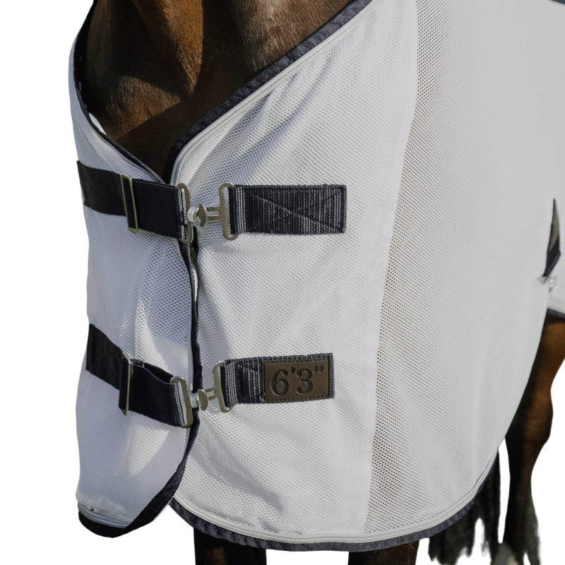 Equithème - Couverture anti-mouches Flycool marine/ blanc | - Ohlala