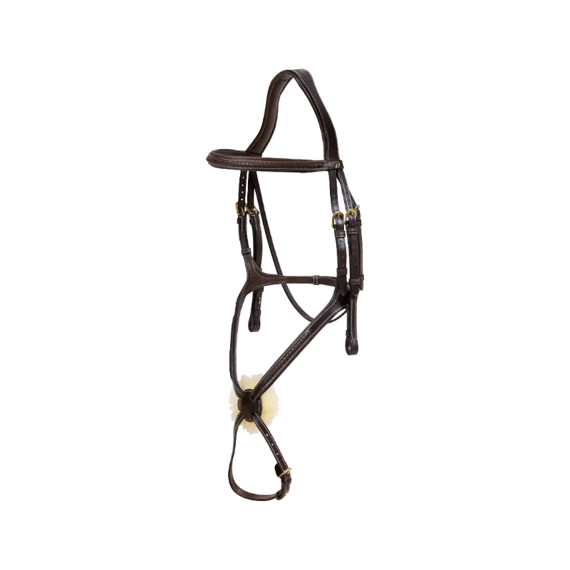 Dyon - Bridon muserolle tressée en forme de 8 havane | - Ohlala