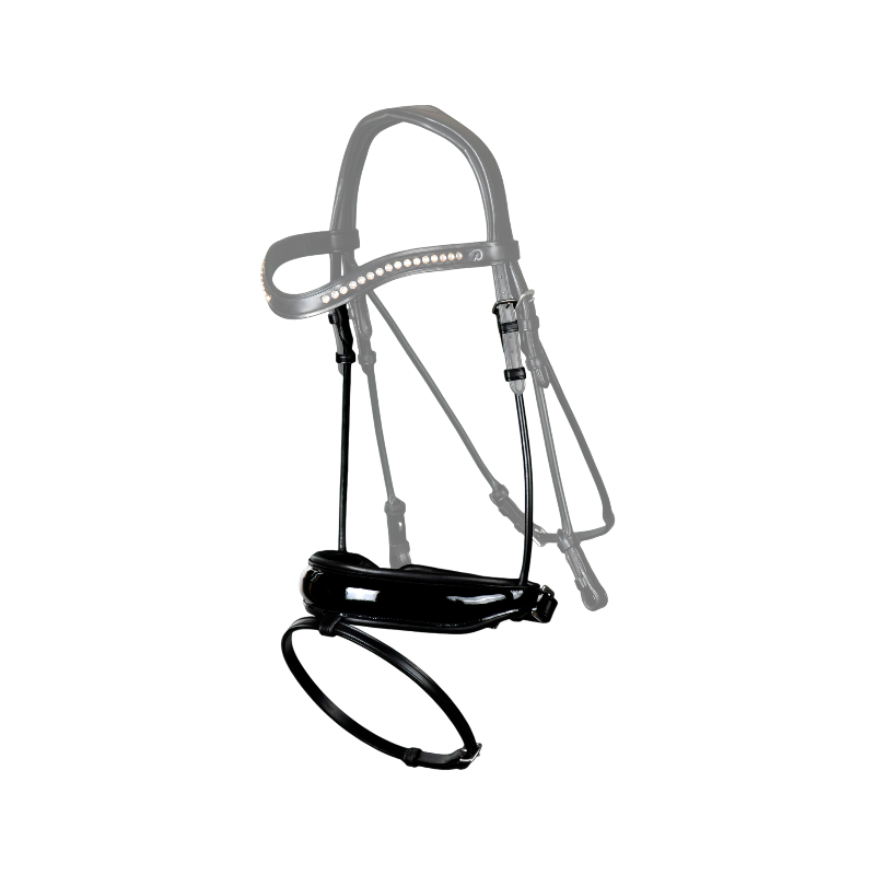 Dyon - Muserolle combinée large Pull-back vernie New English Collection noir | - Ohlala