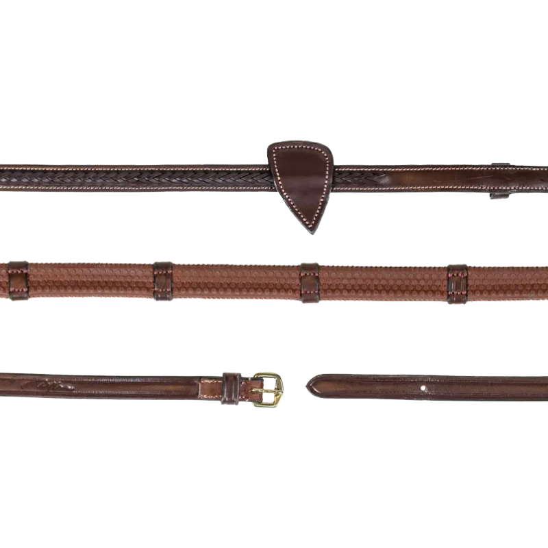 Dyon - Rênes caoutchouc 1/2 avec 7 arretoirs finition tressée marron | - Ohlala