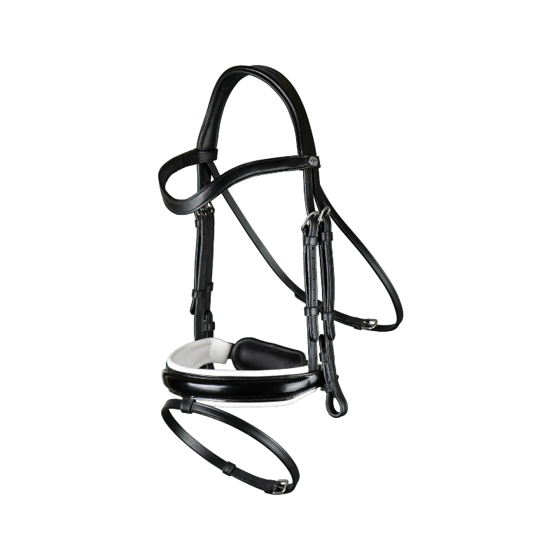 Dyon - Bridon muserolle combinée large vernie doublure blanche Working By Dyon noir | - Ohlala