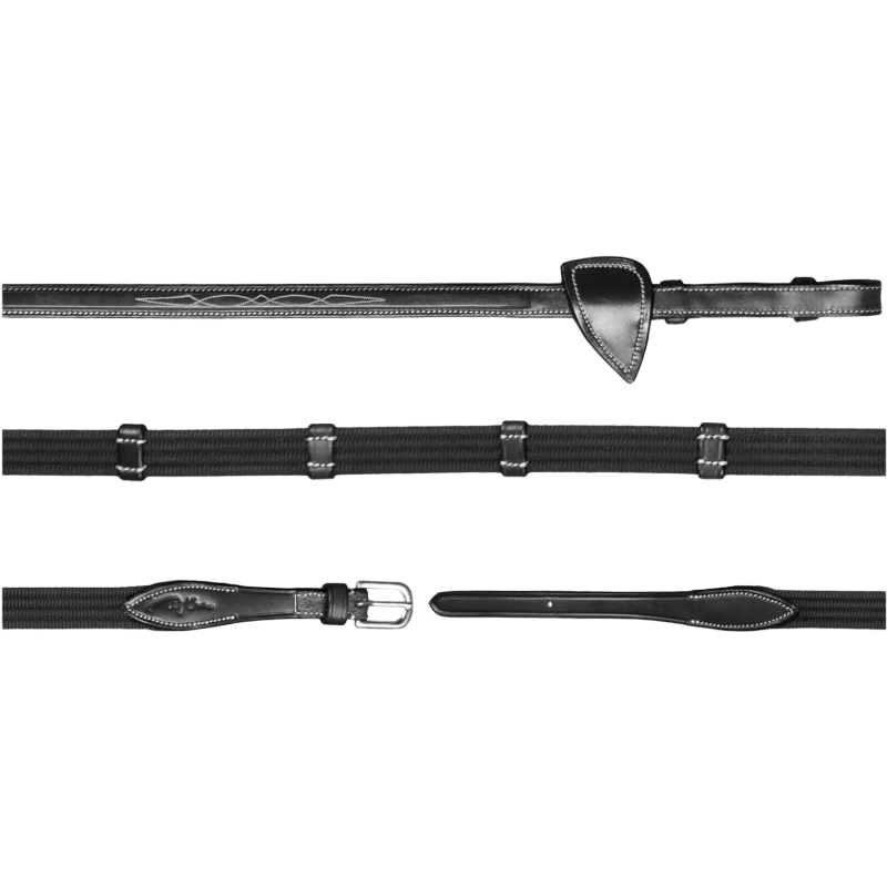 Dyon - Rênes en tissu 5/8 avec 9 arrêtoirs US Collection noir | - Ohlala