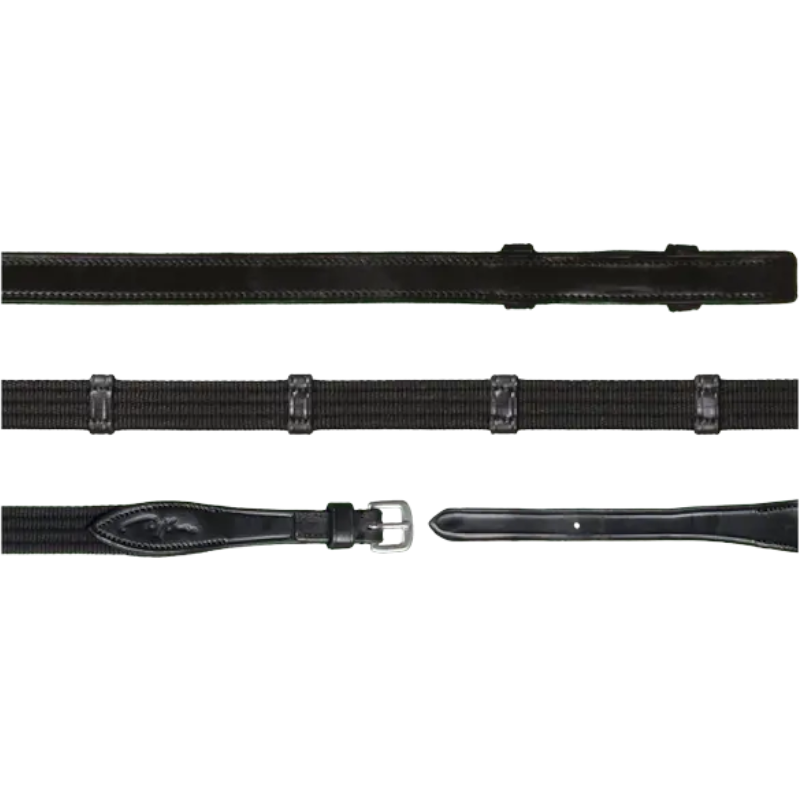 Dyon - Rênes en tissu 5/8 avec 9 arrêtoirs (sans stopper) New English Collection noir | - Ohlala