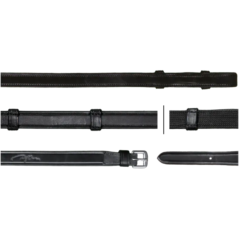 Dyon - Rênes hunter grip avec 7 arrêtoirs 5/8 (sans stopper) New English Collection noir | - Ohlala