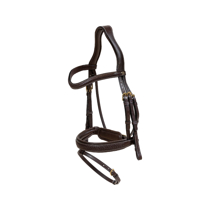 Dyon - Bridon muserolle combinée Tressé Pull Back marron | - Ohlala