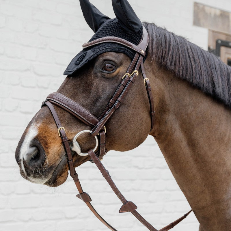 Dyon - Bridon muserolle combinée Tressé Pull Back marron | - Ohlala