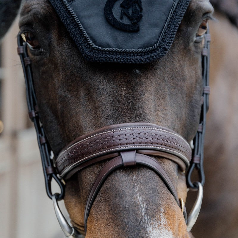 Dyon - Bridon muserolle combinée Tressé Pull Back marron | - Ohlala