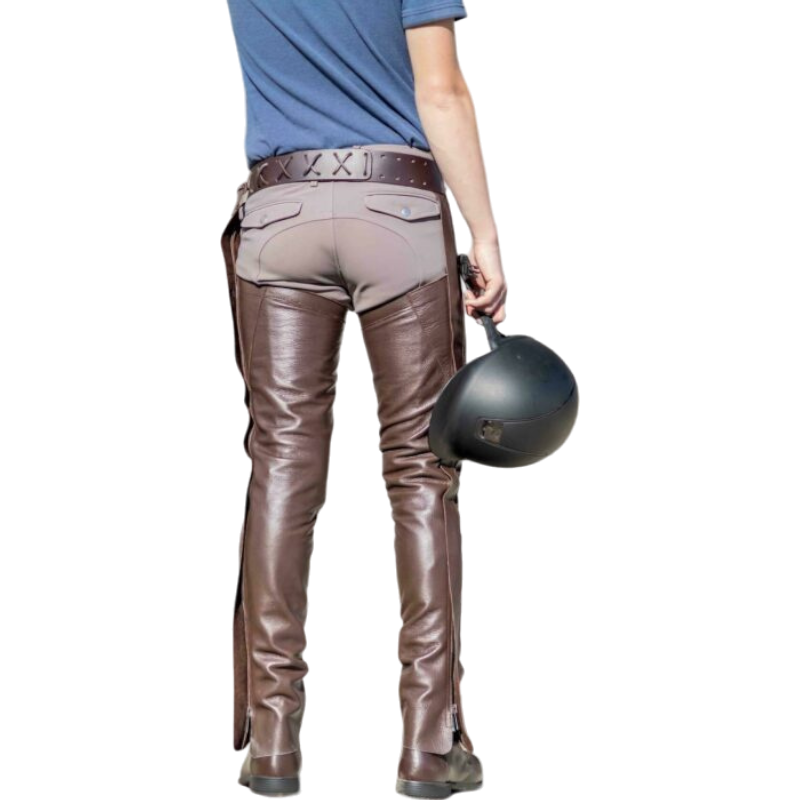 Chaps longues cuir brun | - Ohlala