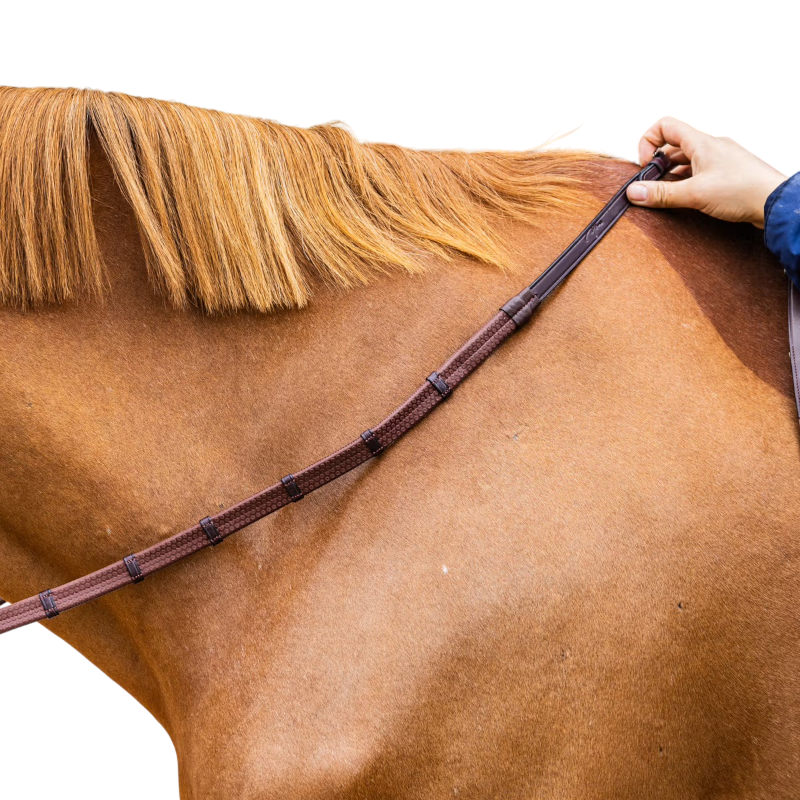 Dyon - Rênes caoutchouc 5/8 avec arrêtoirs et mousqueton Working brun