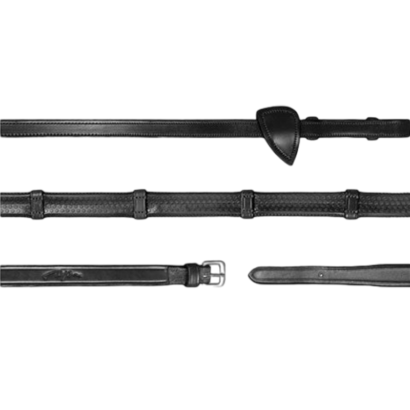 Dyon - Rênes caoutchouc 1/2 avec 7 arrêtoirs New English Collection noir | - Ohlala