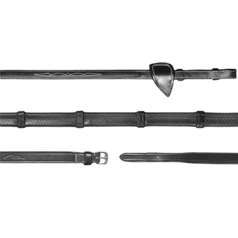 Dyon - Rênes caoutchouc 1/2 avec 7 arrêtoirs US Collection noir | - Ohlala