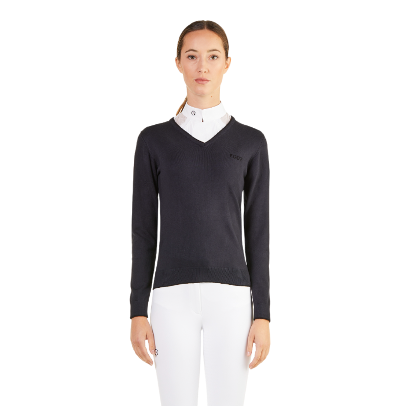 Ego7 - Pull manches longues femme V-Neck marine | - Ohlala