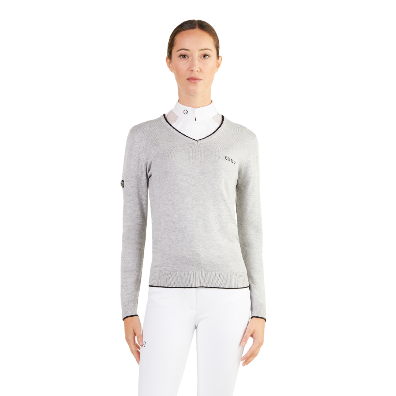 Ego7 - Pull manches longues femme V-Neck melange grey | - Ohlala