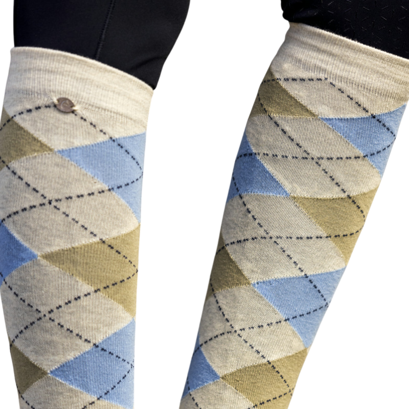 Equithème - Chaussettes d'équitation Argyle beige/ bleu ciel | - Ohlala