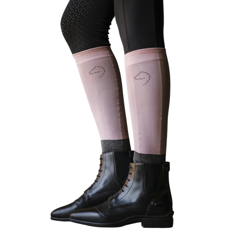 Equithème - Chaussettes d'équitation Compet Je t'aime vieux rose/ gris anthracite | - Ohlala