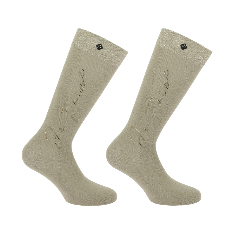 Equithème - Chaussettes d'équitation Cassis Je t'aime beige (x1) | - Ohlala