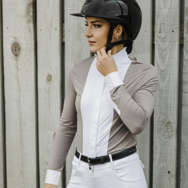 Equithème - Chemise manches longues femme Julie taupe | - Ohlala