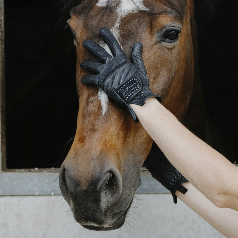 Equithème - Gants d'équitation Je t'aime Strass noir | - Ohlala