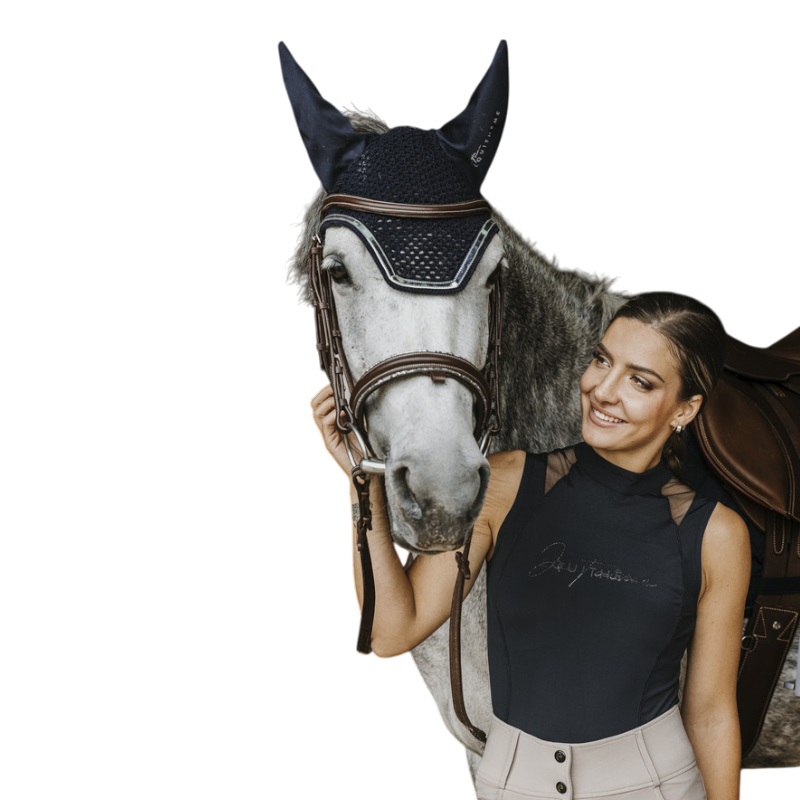 Equithème - Polo sans manches femme Alba Je t'aime noir | - Ohlala