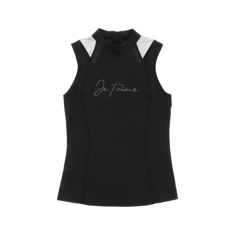 Equithème - Polo sans manches femme Alba Je t'aime noir | - Ohlala