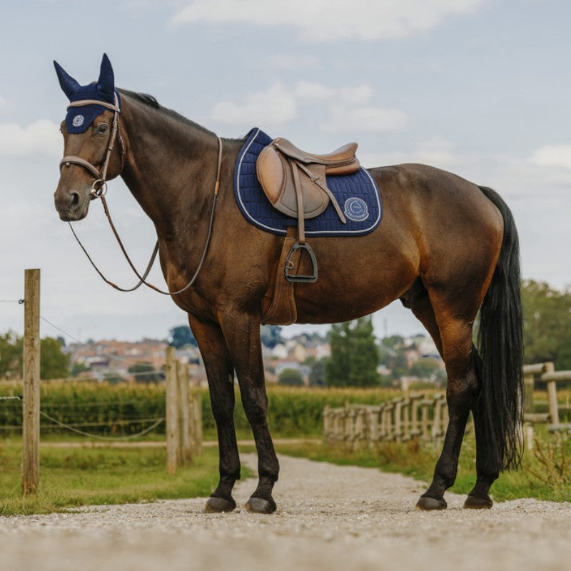Equithème - Tapis de selle Compet Je t'aime marine | - Ohlala