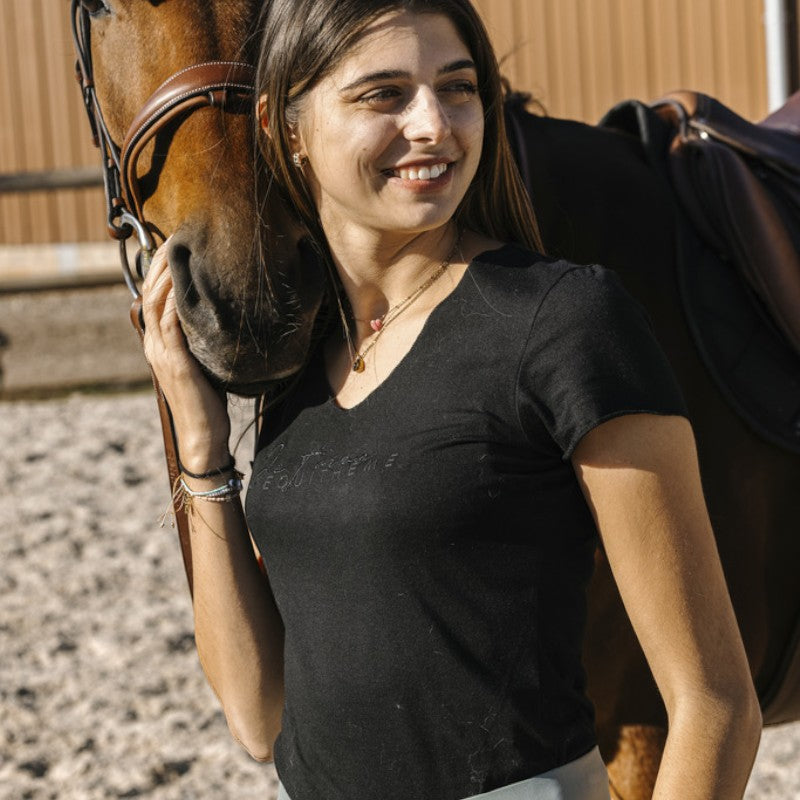 Equithème - T-shirt manches courtes femme Rehane édition "Je t'aime" noir | - Ohlala