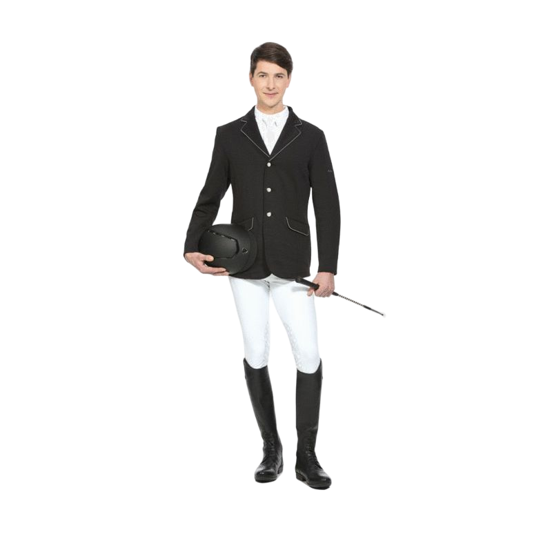 Equithème - Veste de concours Soft Classic Homme noir/ passepoil gris | - Ohlala