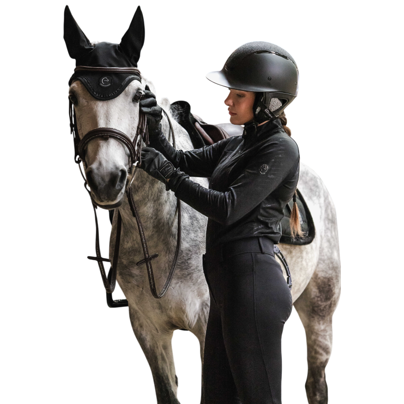 Equithème - Casque d'équitation visière large Soazy Mat noir crystal fabric | - Ohlala