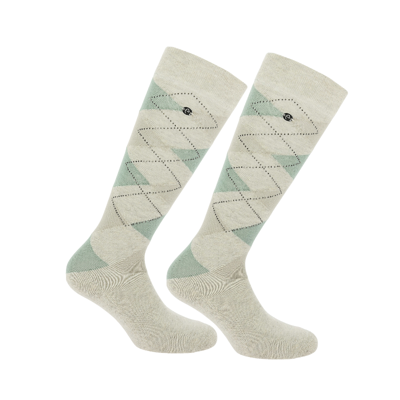 Equithème - Chaussettes Girly beige/ celadon (x1) | - Ohlala