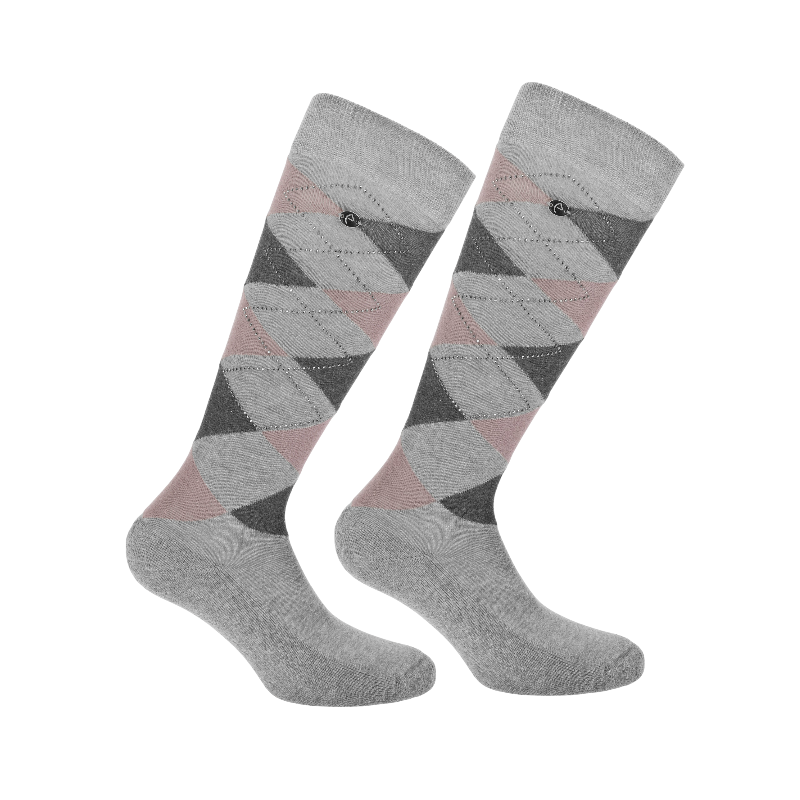 Equithème - Chaussettes Girly gris clair/ vieux rose (x1) | - Ohlala
