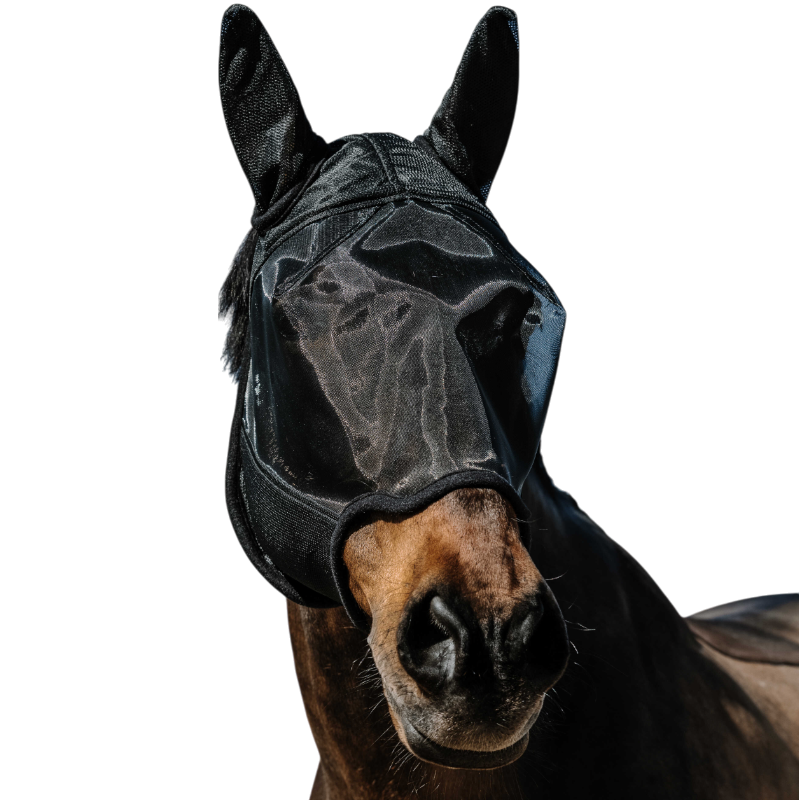 Equithème - Masque anti-mouches et UV Anatomic noir | - Ohlala