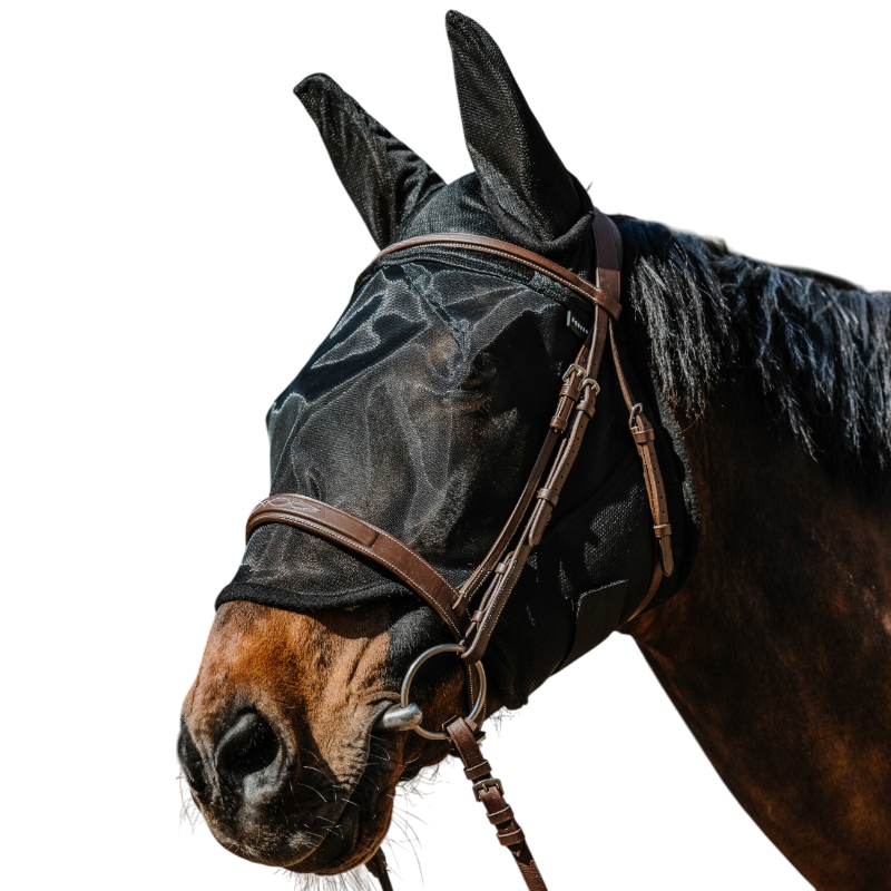 Equithème - Masque anti-mouches et UV Anatomic noir | - Ohlala