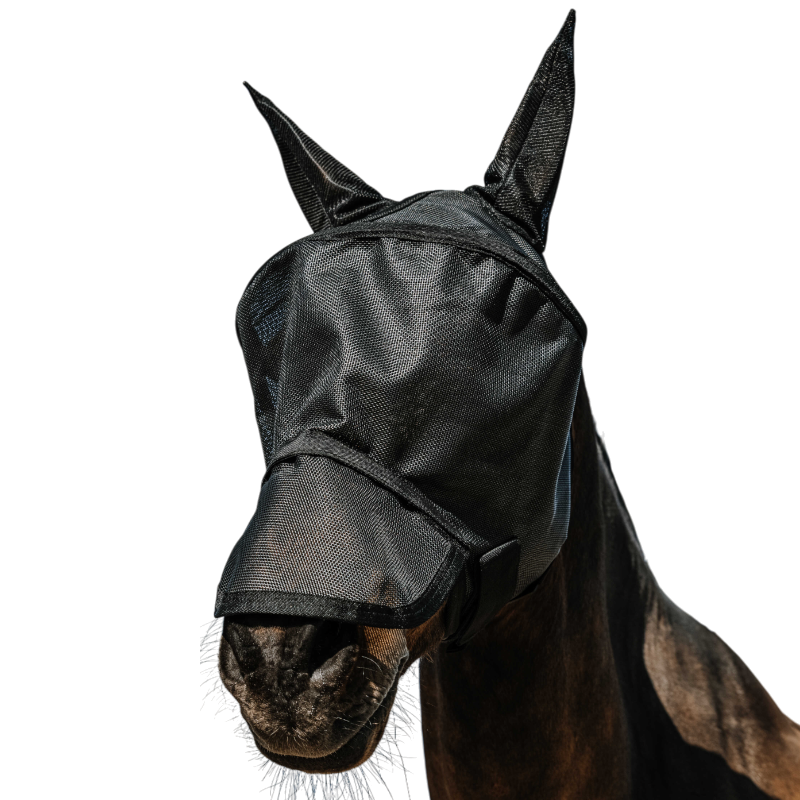 Equithème - Masque anti-mouches et UV Protech noir | - Ohlala
