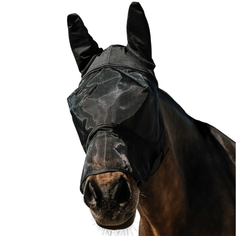 Equithème - Masque anti-mouches et UV Soft avec oreilles et nez noir | - Ohlala