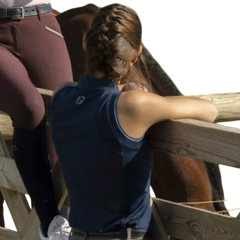 Equithème - Polo sans manches femme Sarah marine | - Ohlala
