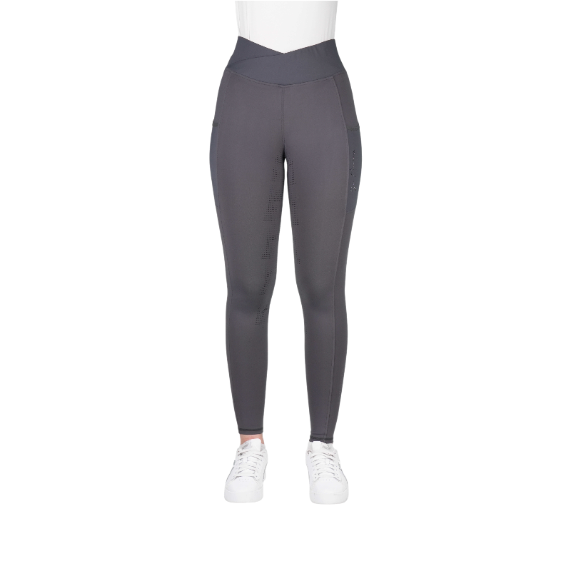 Equithème - Legging d'équitation femme Flora Je t'aime gris foncé | - Ohlala