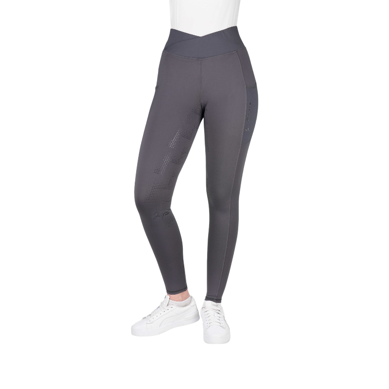 Equithème - Legging d'équitation femme Flora Je t'aime gris foncé | - Ohlala