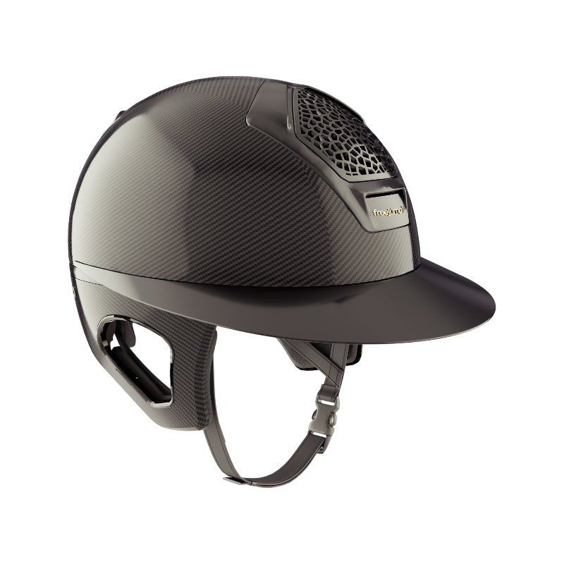 Freejump - Casque d'équitation Voronoï Carbone full protec noir glossy visière wide
