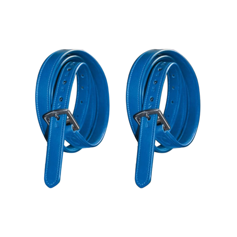 Flags & Cup - Etrivières nylon gainé et cuir bleu électrique | - Ohlala