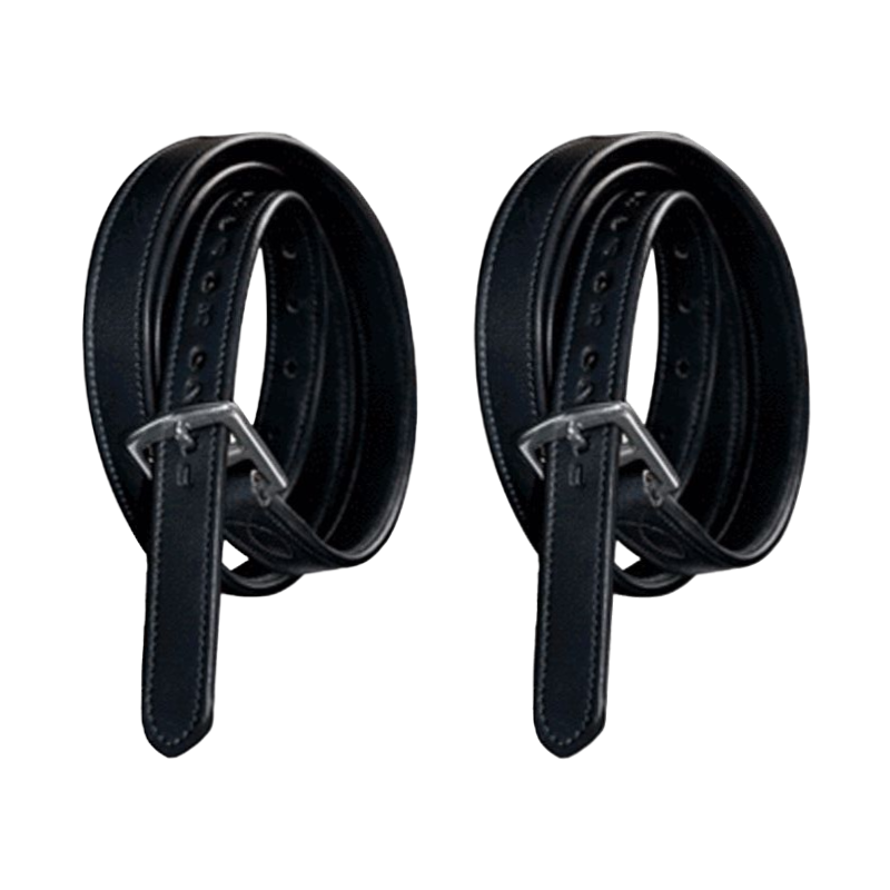 Flags & Cup - Etrivières nylon gainé et cuir noir | - Ohlala