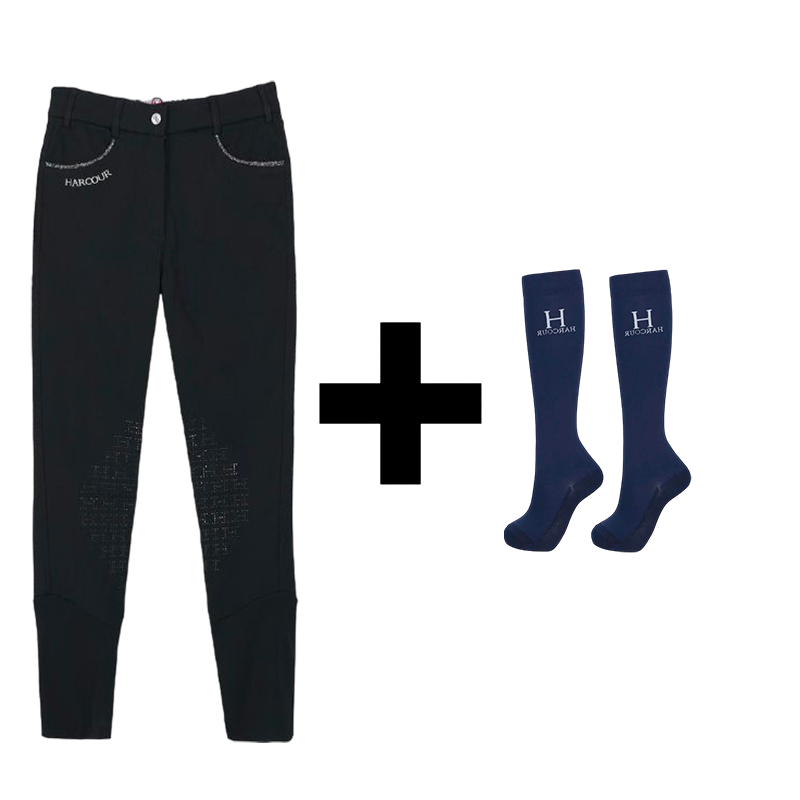 Harcour - Pack pantalon d'équitation femme Jaltika noir + chaussettes d'équitation Hickstead marine | - Ohlala