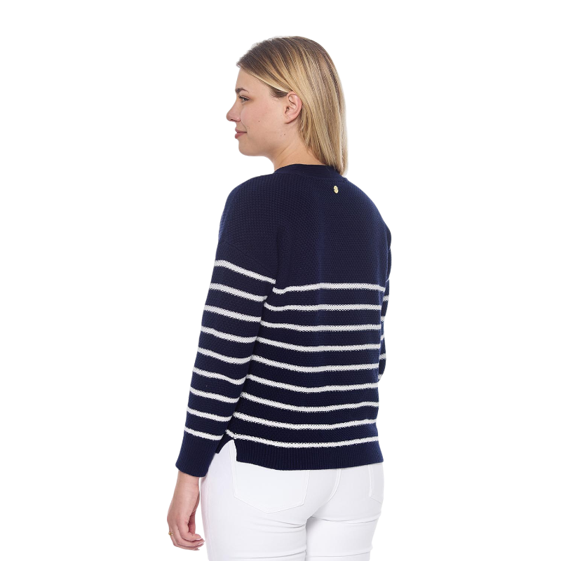Harcour - Cardigan manches longues femme Camelia marine/ blanc | - Ohlala
