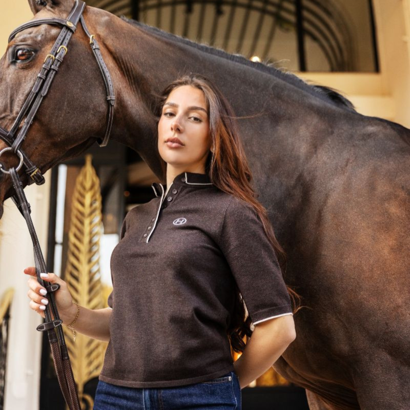 Harcour - Polo manches mi-longues femme Amande cacao | - Ohlala