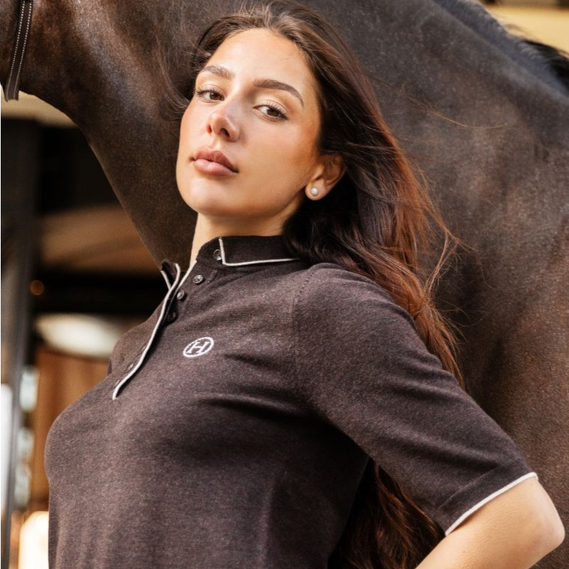 Harcour - Polo manches mi-longues femme Amande cacao | - Ohlala