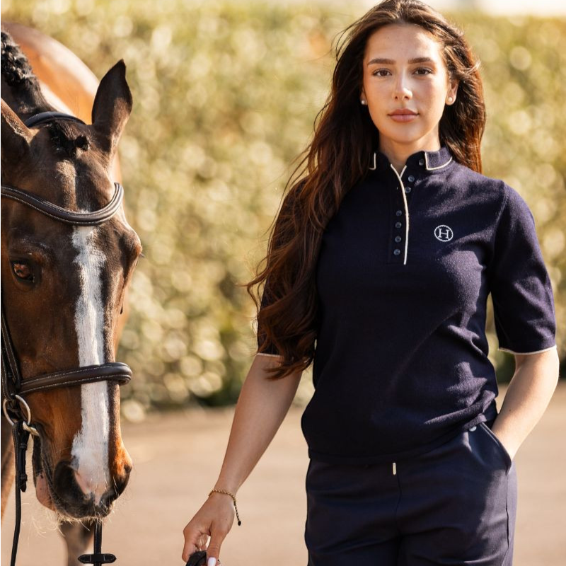 Harcour - Polo manches mi-longues femme Amande marine | - Ohlala