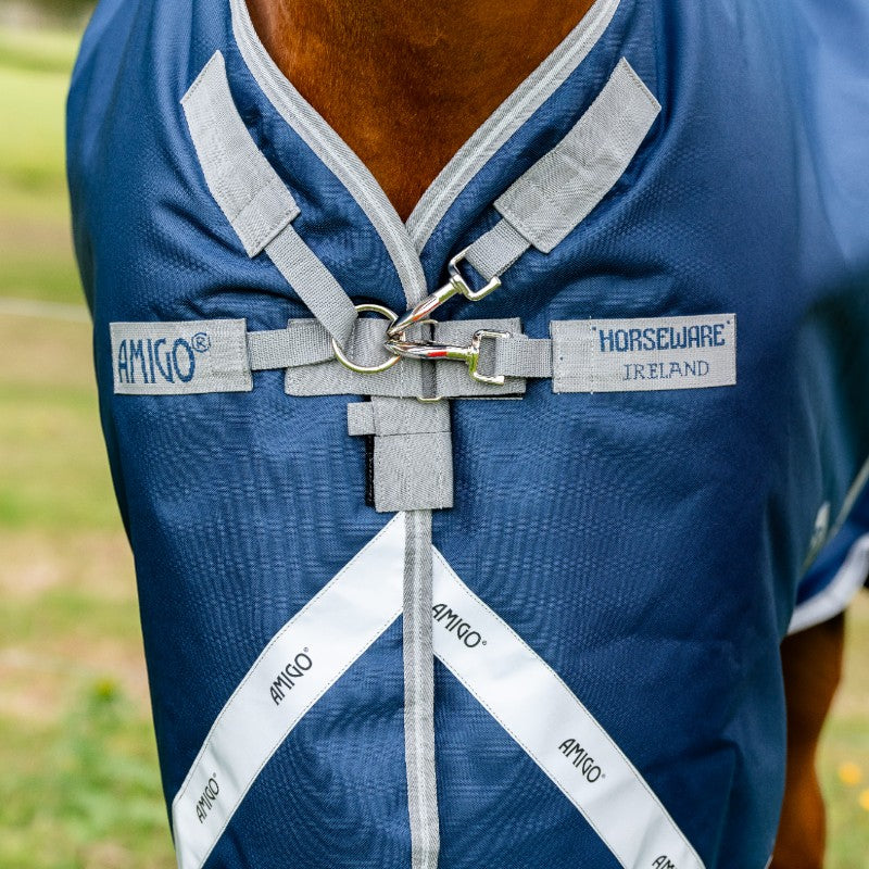 Horseware - Couverture d'extérieur Amigo Bravo 12 Plus marine/ titanium gris/ argent 250g | - Ohlala