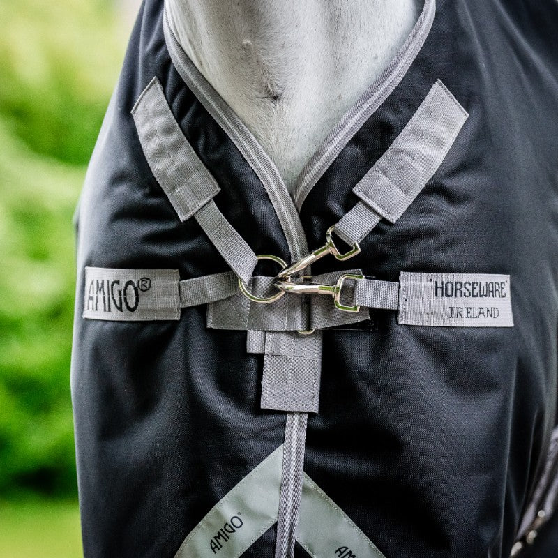 Horseware - Couverture d'extérieur Amigo Bravo 12 Plus Bundle noir/ titanium grey/ argent (50g + 100g + 200g) | - Ohlala